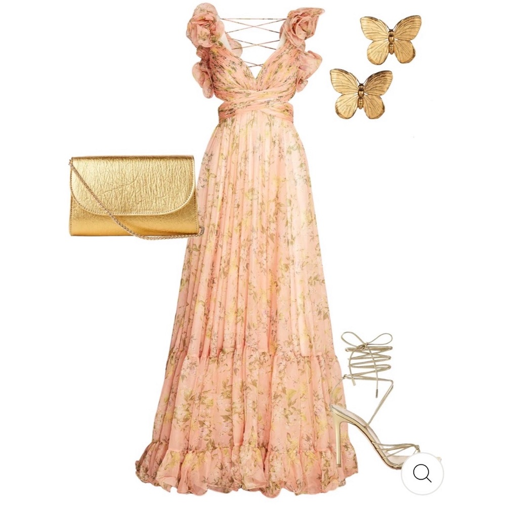 Mac Duggal ruffle tiered floral chiffon cut out gown